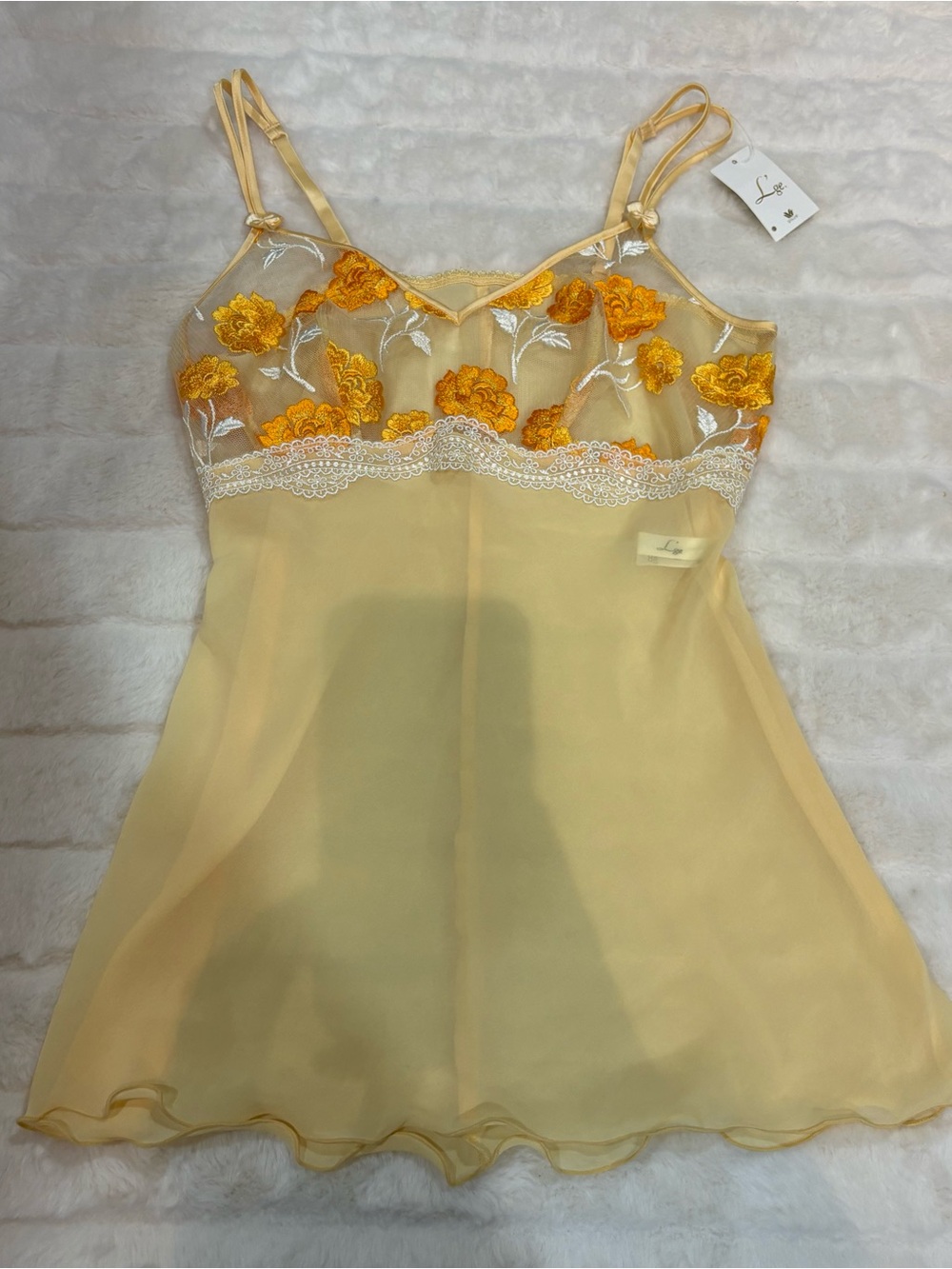 Wacoal Yellow Sheer Embroidered Chiffon Chemise